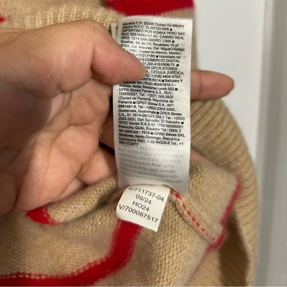 Banana Republic Cream Striped 100% Cashmere Quarter-Zip sweater size Medium chic - Picture 7 of 11